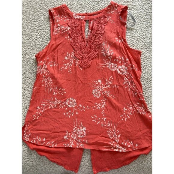 Daniel Rainn Women’s Orange Floral Crochet Trim Sleeveless Blouse Top Size M - Picture 4 of 8